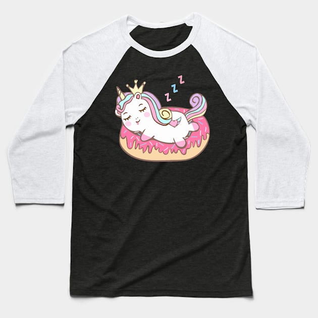 Cute Unicorn Lies On Donut Baseball T-Shirt by Dhme